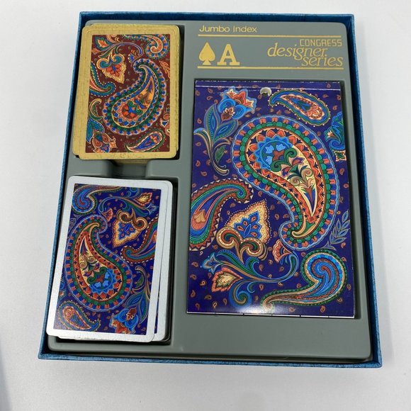 Vintage Bridge Jumbo Index Congress Designer Series, Silver/Gold Paisley Cards & - Picture 1 of 7